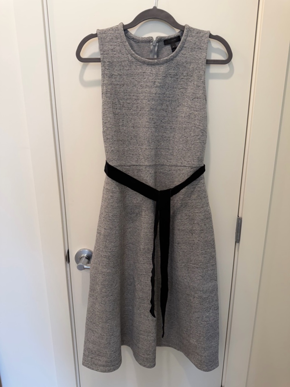 J. Crew Gray Sleeveless A-Line Midi Dress with Black Tie